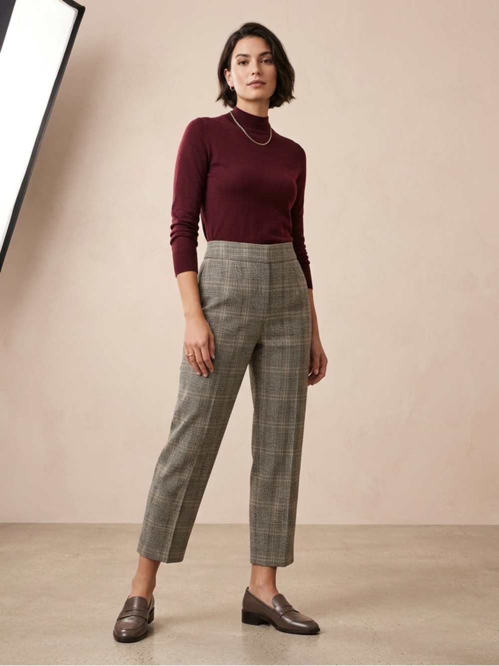 Babaton Conan Plaid Dress Pants 7/8 Black/white with a creamy pink accent line